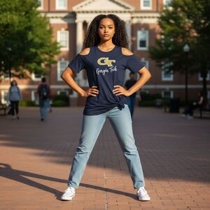 Georgia Tech Gameday Couture Women's Large Navy Blue Cold Shoulder T-shirt